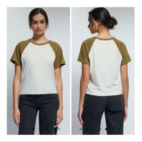 NWT Nation Ltd Bobbie Tee Hemp Raglan Sporty Retro Baseball Boxy Fit Capers XS - Picture 1 of 9